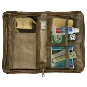 United Airlines Brown Zippered Amenity Kit Hygiene Essentials H20 Spa Products
